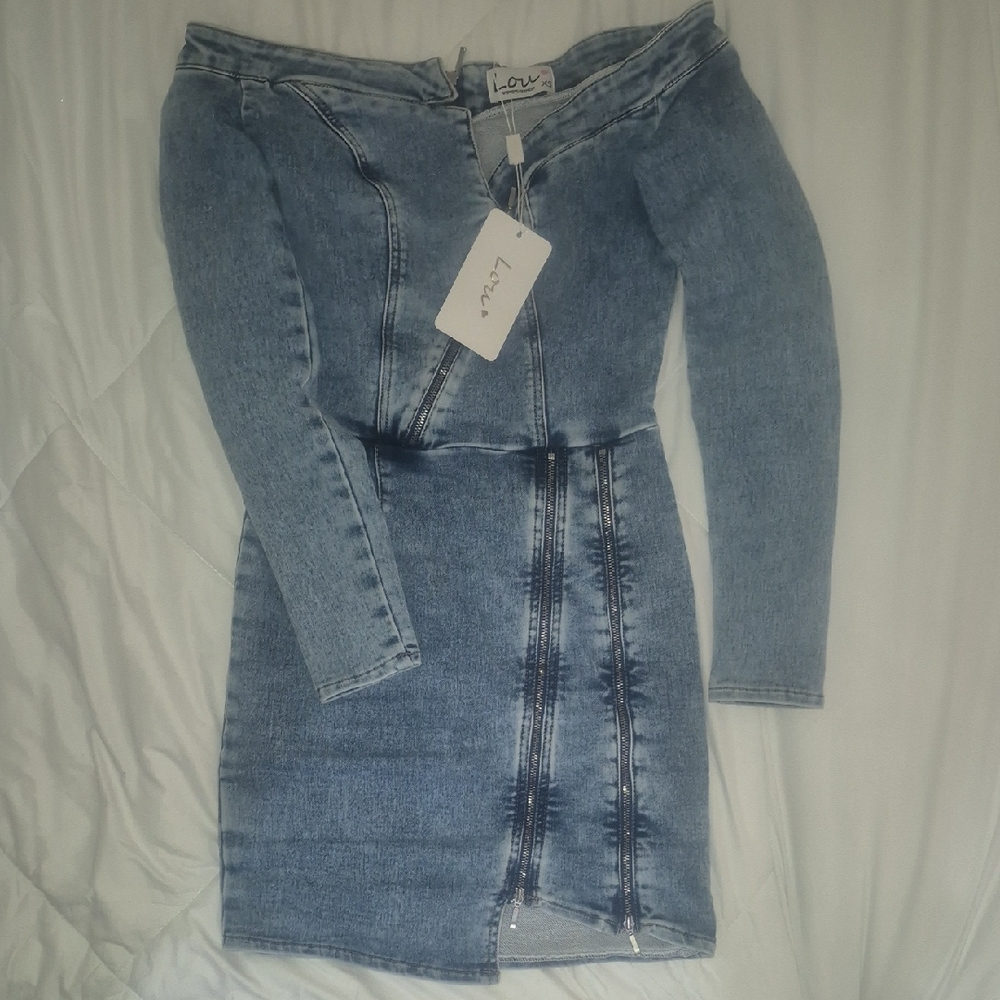 Lou Denim Off-Shoulder Long Sleeve Dress
